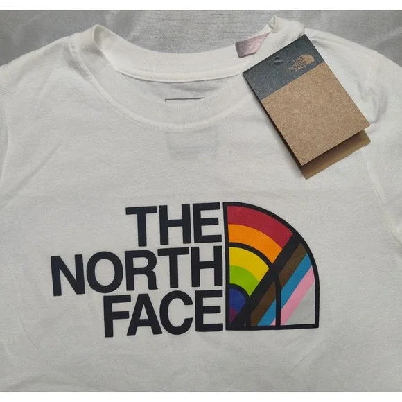 NORTH FACE PRIDE Women XS Slim Fit White Short Sleeve T-shirt NEW - Picture 2 of 11